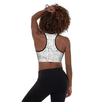 WHITE, model, back-San Gabriel Map Sports Bra Front Mockup | TRVRS Outdoors hiking, trail running clothing, mountaineering apparel